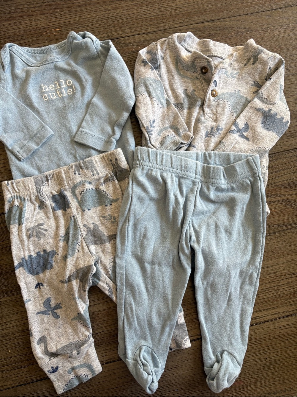 Carter’s Blue and Grey Dinosaur 4 Piece Long Sleeve Bodysuit and Pants Set- 3m